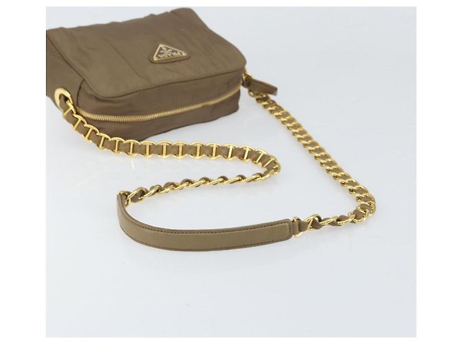 Borsa a Spalla con Catena Prada in Nylon Marrone Oro Auth bs33167 D'oro - vista 7