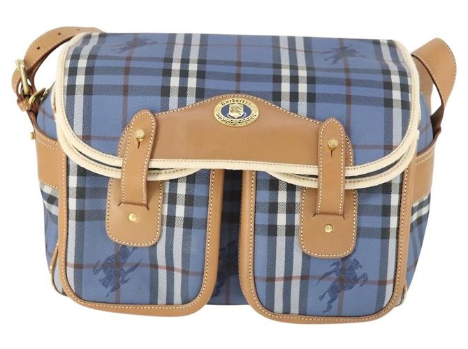 Borsa a Spalla Burberrys Nova Check PVC Blu Oro Auth BA9593 D'oro - vista 2