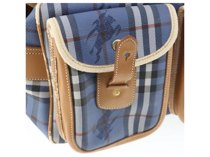 Borsa a Spalla Burberrys Nova Check PVC Blu Oro Auth BA9593 D'oro - vista 24