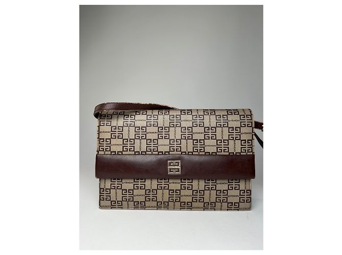Bolso multiway de cuero monograma vintage Givenchy gris marrón Castaño - vista 13