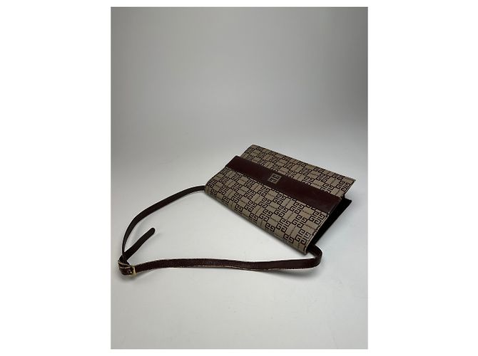 Bolso multiway de cuero monograma vintage Givenchy gris marrón Castaño - vista 4