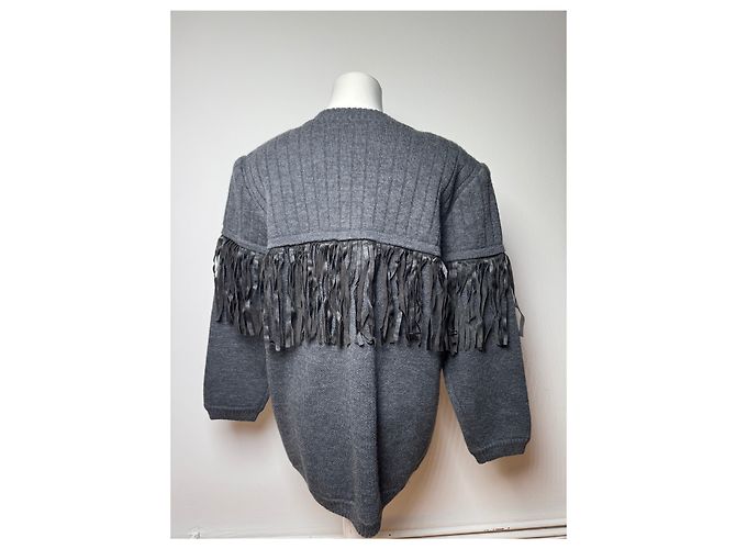 Vintage Givenchy Wollmantel / Strickjacke Anthrazit L Anthrazitgrau - Ansicht 12