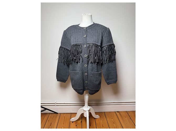 Vintage Givenchy Wollmantel / Strickjacke Anthrazit L Anthrazitgrau - Ansicht 7