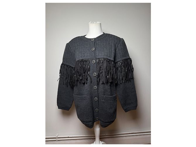 Vintage Givenchy Wollmantel / Strickjacke Anthrazit L Anthrazitgrau - Ansicht 8