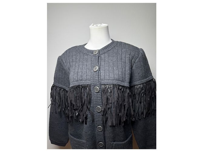 Vintage Givenchy Wollmantel / Strickjacke Anthrazit L Anthrazitgrau - Ansicht 9