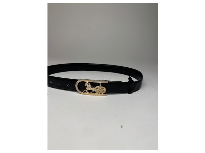 Céline Schwarzer Leder-Gürtel mit Vintage Celine Paris Wagenlogo - Ansicht 3