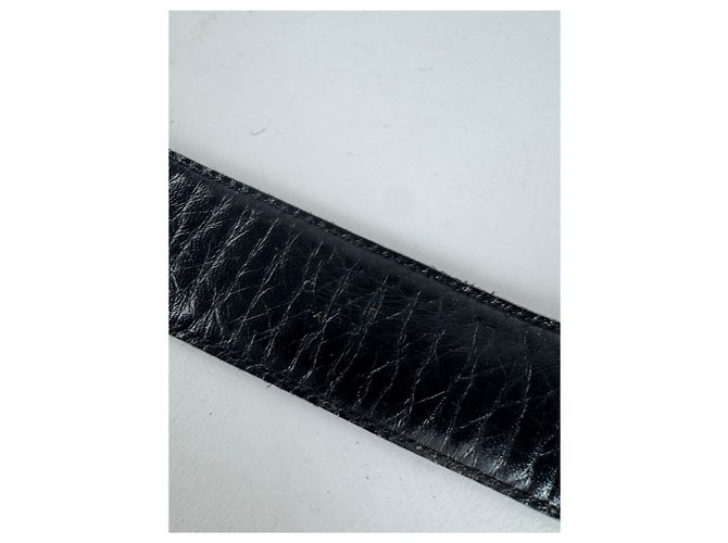 Céline Schwarzer Leder-Gürtel mit Vintage Celine Paris Wagenlogo - Ansicht 5