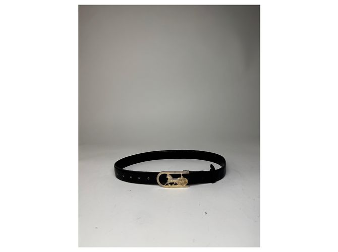 Céline Schwarzer Leder-Gürtel mit Vintage Celine Paris Wagenlogo - Ansicht 9
