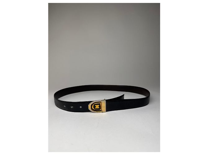 Céline Vintage Celine Paris Triomphe Ledergürtel Schwarz Braun - Ansicht 10