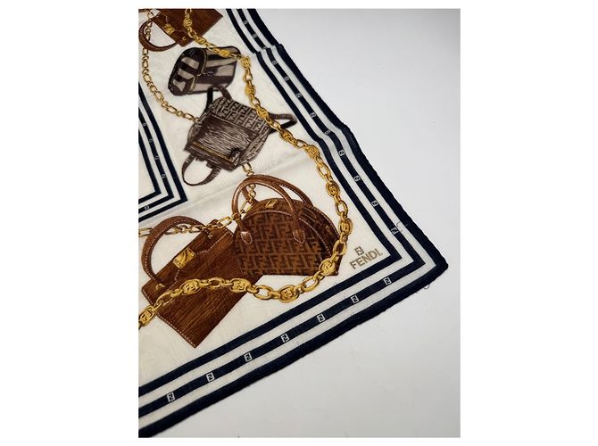 Sciarpa Astratta Vintage Fendi Bianca Nera Marrone Multicolore - vista 2