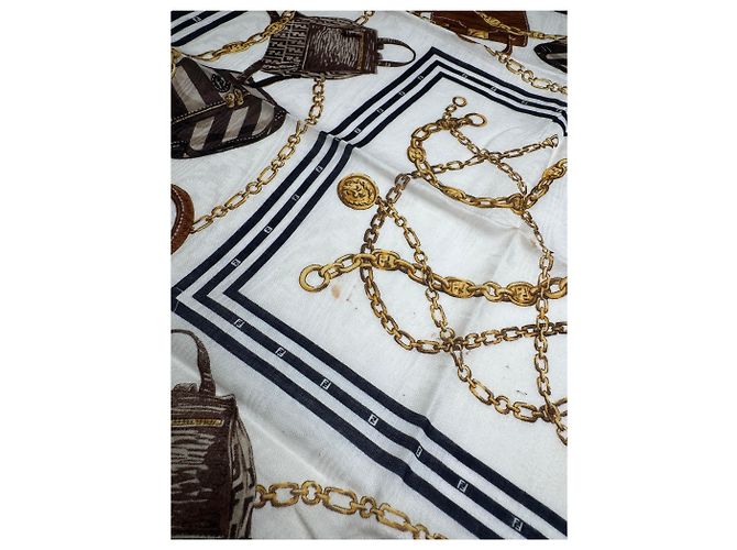 Sciarpa Astratta Vintage Fendi Bianca Nera Marrone Multicolore - vista 4