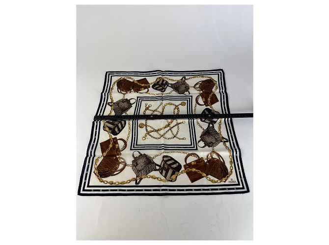 Sciarpa Astratta Vintage Fendi Bianca Nera Marrone Multicolore - vista 7