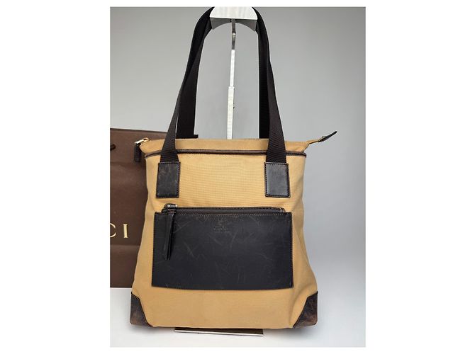 Vintage Gucci Canvas/Leder Handtasche in Kamelbraun - Ansicht 12