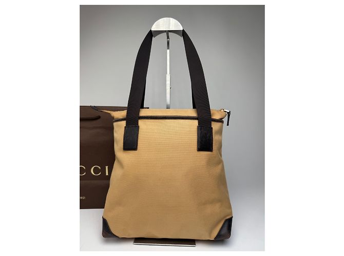 Vintage Gucci Canvas/Leder Handtasche in Kamelbraun - Ansicht 13