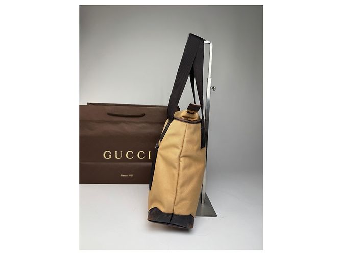 Vintage Gucci Canvas/Leder Handtasche in Kamelbraun - Ansicht 6