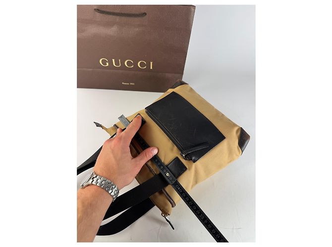 Vintage Gucci Canvas/Leder Handtasche in Kamelbraun - Ansicht 9