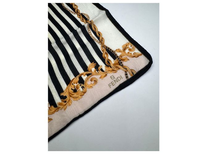 Sciarpa Stripes Vintage Fendi Nero Bianco Oro - vista 2