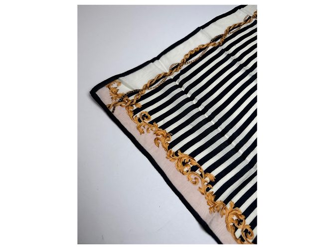 Sciarpa Stripes Vintage Fendi Nero Bianco Oro - vista 3