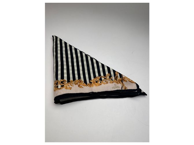 Sciarpa Stripes Vintage Fendi Nero Bianco Oro - vista 8