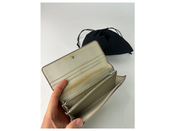 Vintage Loewe Leather Long Wallet Beige Grey - view 5