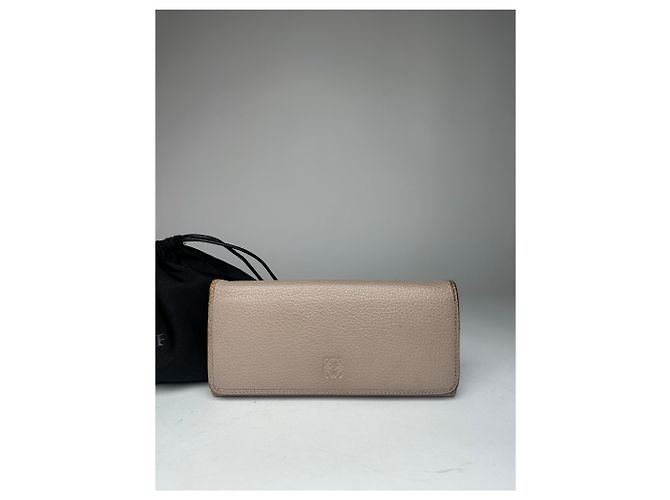 Vintage Loewe Leather Long Wallet Beige Grey - view 6