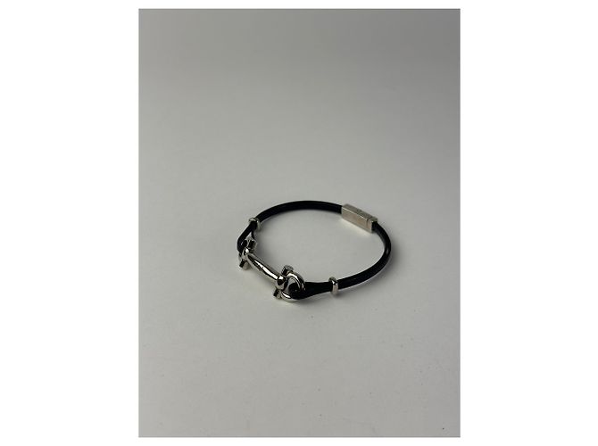 Bracciale in pelle vintage Salvatore Ferragamo in acciaio nero e argento - vista 3