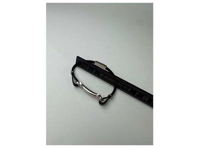 Bracciale in pelle vintage Salvatore Ferragamo in acciaio nero e argento - vista 4