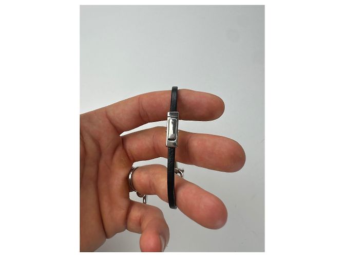 Bracciale in pelle vintage Salvatore Ferragamo in acciaio nero e argento - vista 5