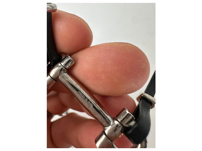 Bracciale in pelle vintage Salvatore Ferragamo in acciaio nero e argento - vista 8