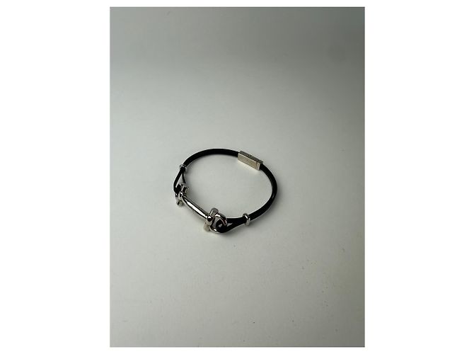 Bracciale in pelle vintage Salvatore Ferragamo in acciaio nero e argento - vista 9