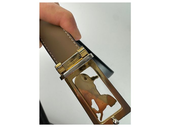 Céline Vintage Celine Paris Triomphe Schlangenprägung Leder Gürtel Schwarz - Ansicht 4