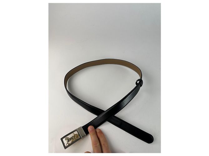 Céline Vintage Celine Paris Triomphe Schlangenprägung Leder Gürtel Schwarz - Ansicht 5