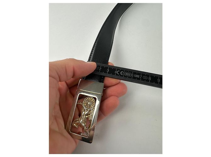 Céline Vintage Celine Paris Triomphe Schlangenprägung Leder Gürtel Schwarz - Ansicht 9