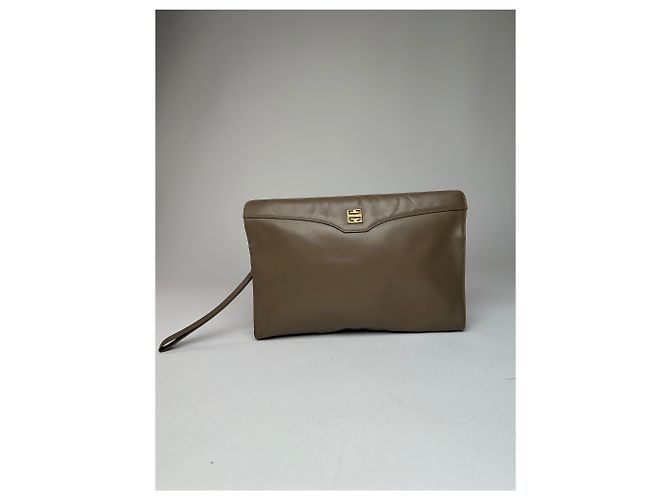 Vintage Givenchy Logo Leder Clutch Grau - Ansicht 10