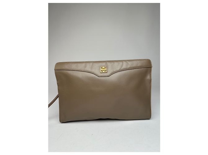 Vintage Givenchy Logo Leder Clutch Grau - Ansicht 4