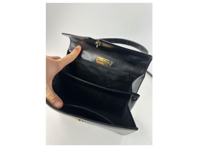 Vintage Givenchy Leder-Logo-Handtasche Schwarz - Ansicht 11