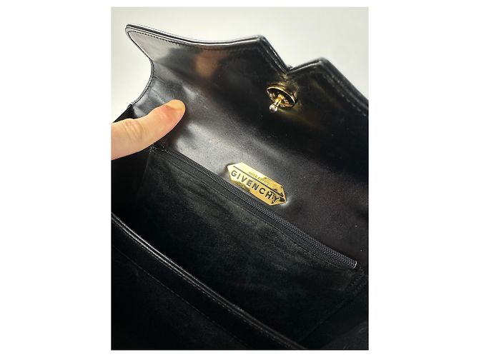 Vintage Givenchy Leder-Logo-Handtasche Schwarz - Ansicht 12