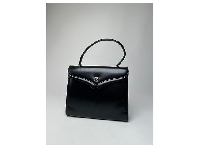 Vintage Givenchy Leder-Logo-Handtasche Schwarz - Ansicht 13