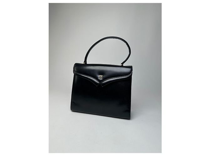 Vintage Givenchy Leder-Logo-Handtasche Schwarz - Ansicht 4