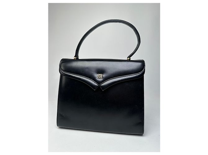 Vintage Givenchy Leder-Logo-Handtasche Schwarz - Ansicht 7