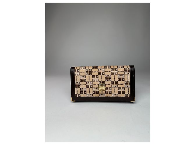 Clutch in pelle monogramma vintage Givenchy marrone beige - vista 10