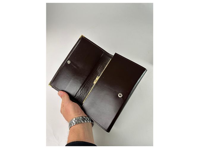 Clutch in pelle monogramma vintage Givenchy marrone beige - vista 4