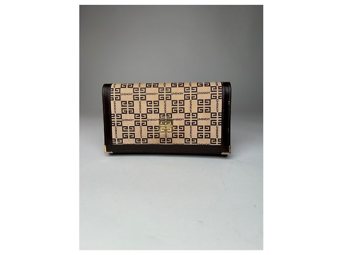 Clutch in pelle monogramma vintage Givenchy marrone beige - vista 6