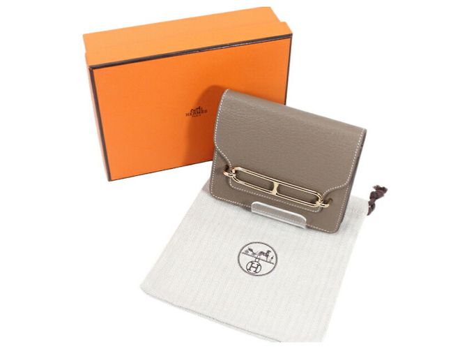 Cartera Hermès Lauris en cuero de cabra Mysore Etoupe Gris pardo - vista 11