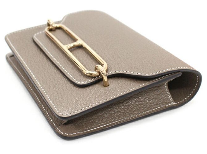 Cartera Hermès Lauris en cuero de cabra Mysore Etoupe Gris pardo - vista 3