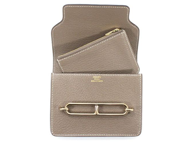 Cartera Hermès Lauris en cuero de cabra Mysore Etoupe Gris pardo - vista 7