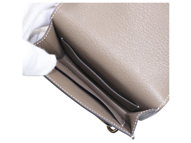 Cartera Hermès Lauris en cuero de cabra Mysore Etoupe Gris pardo - vista 9