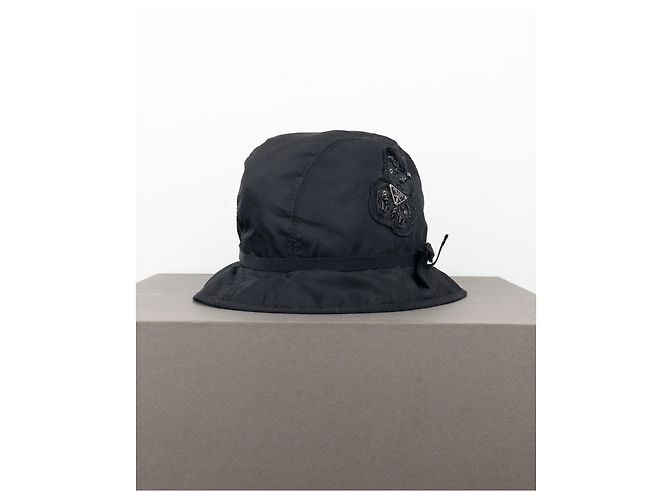 Sombrero bucket con logo triangular de strass Prada de los 2000 Negro - vista 3