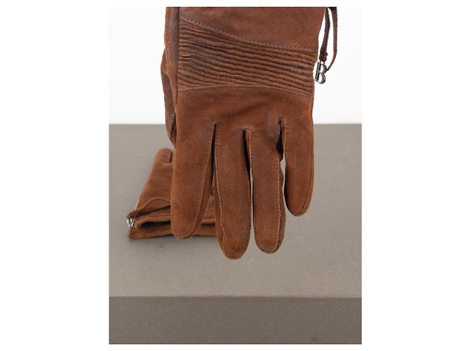 Balmain by Decarnin 2010s Suede Leather Biker Gloves Brown - view 5