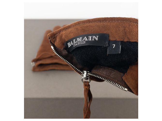 Balmain by Decarnin 2010s Suede Leather Biker Gloves Brown - view 6